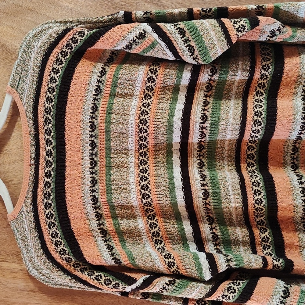 Vintage B-Young Denmark Womens Grandpa Sweater Peach Brown Green Cotton Blend 2X - Picture 8 of 11